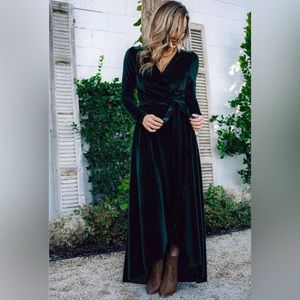 Baltic Born Jada Ribbed Velvet Wrap Dress in Emerald